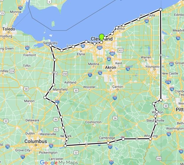 A map of the state of pennsylvania is shown on google maps.