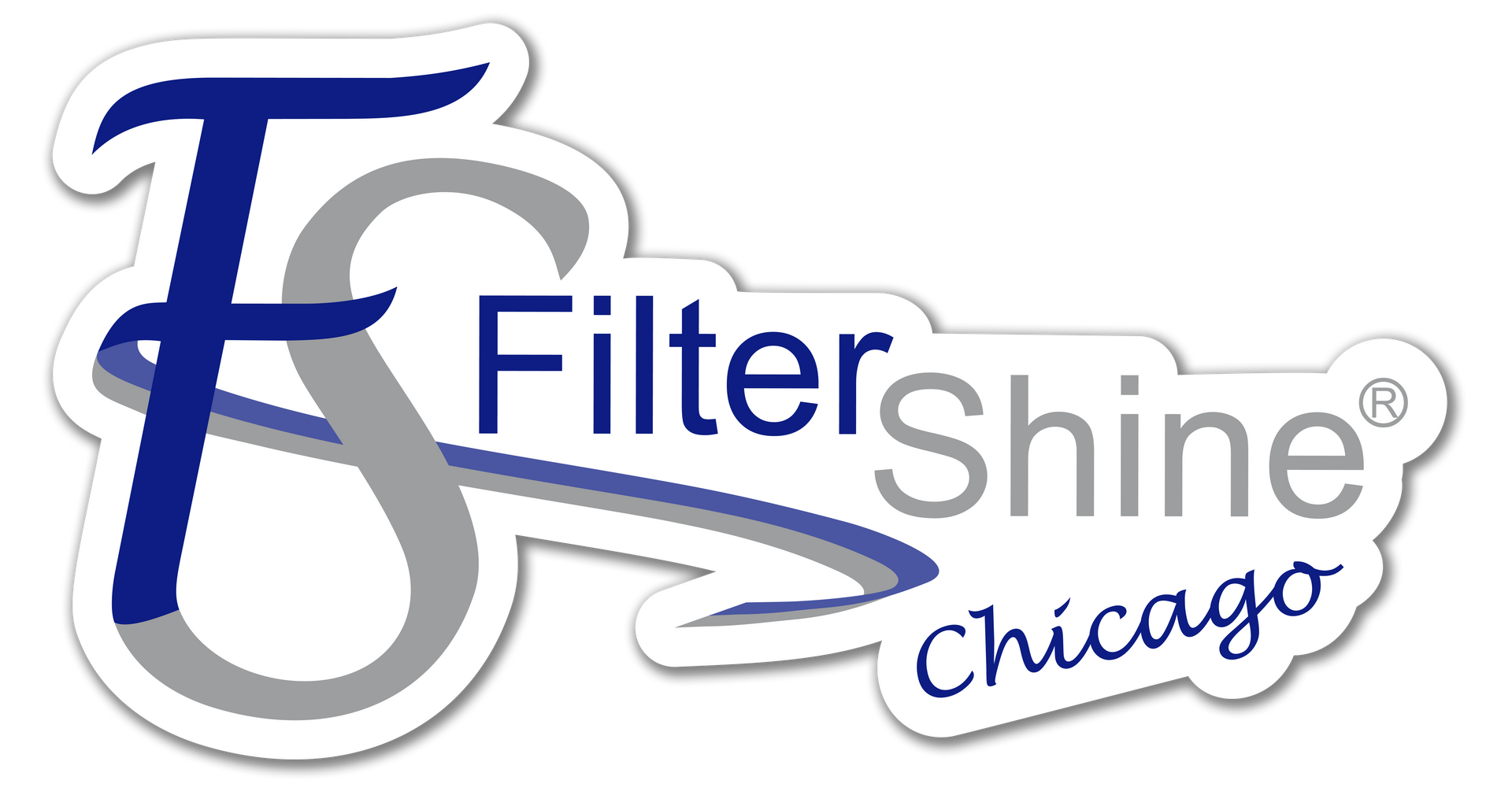 A Blue And Gray Logo For Filter Shine Chicago The logo for filter shine chicago is a sticker on a white background.