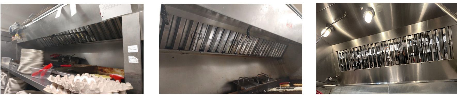A collage of three pictures of a kitchen with stainless steel appliances. A collage of three pictures of a kitchen with stainless steel appliances.