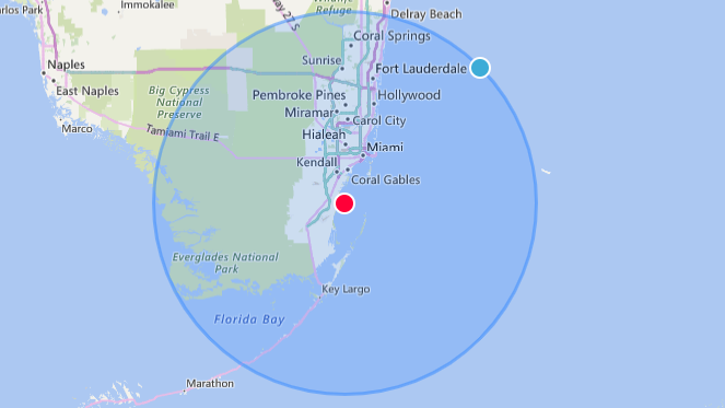 A map of the united states with a circle around it.