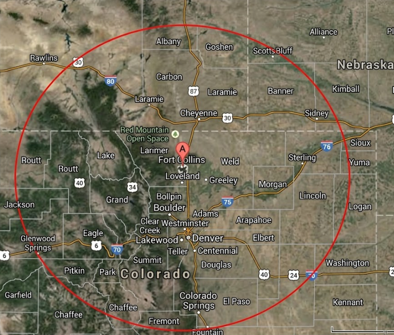 Map of Colorado overlaid on a larger map, with towns and highways visible. The state's outline is highlighted.