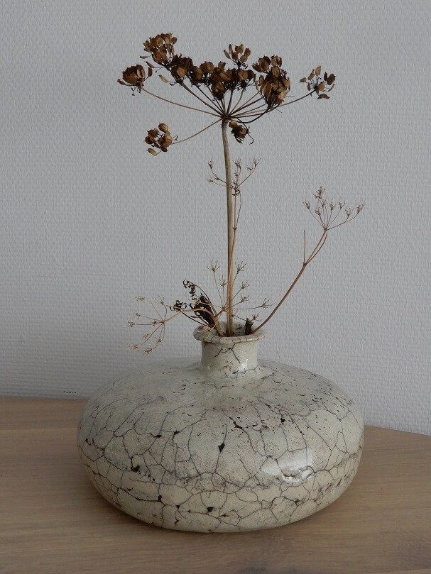 Raku Vaas Ecru - Keramiek Kunstwerk