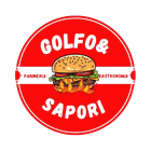 Logo circolare rosso con un hamburger e le parole “GOLFO & SAPORI”, “PANINERIA” e “GASTRONOMIA”