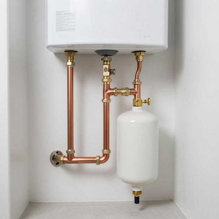 Freshly installed water heater with copper supply lines