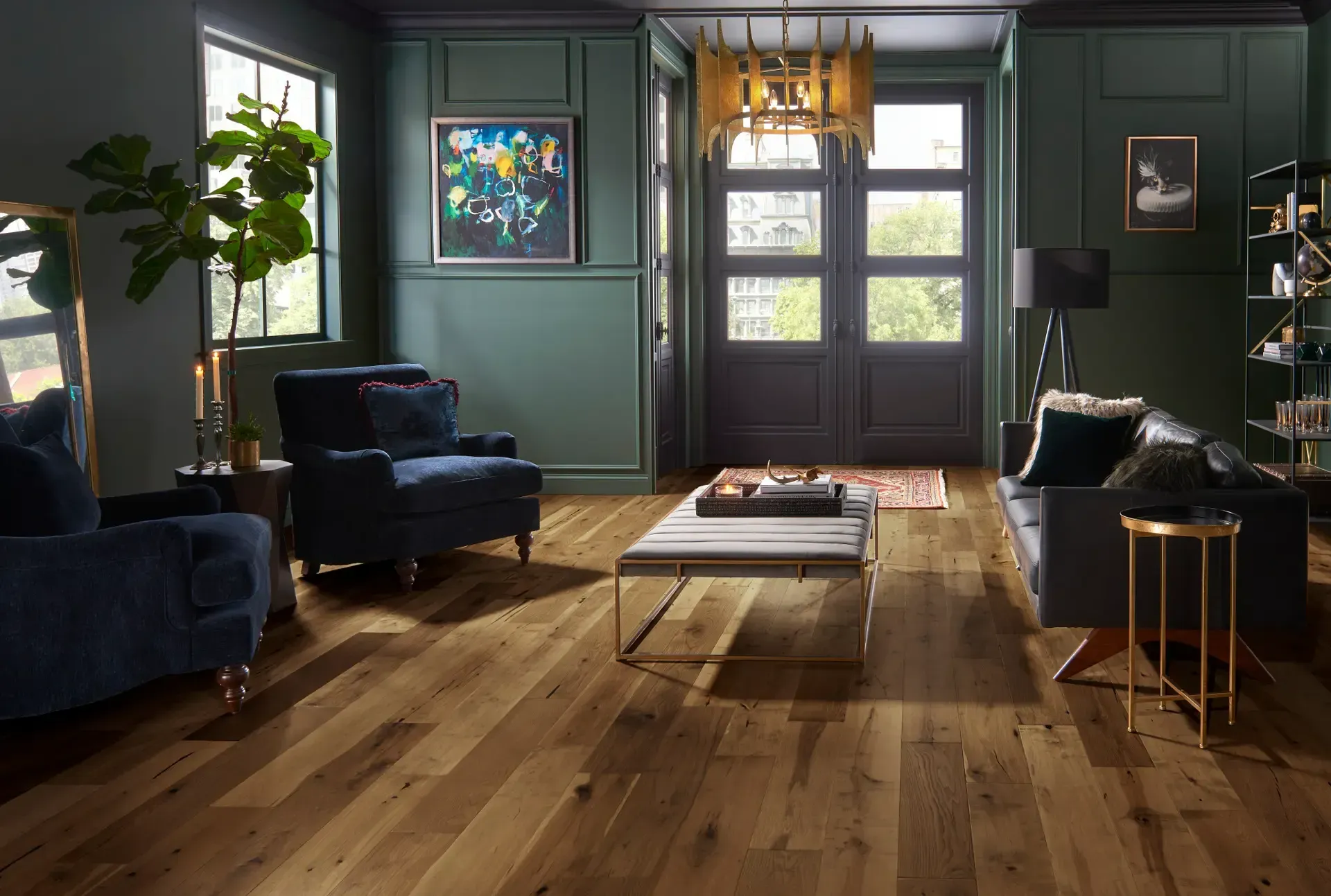 Living room with Triumph Bronze hardwood flooring