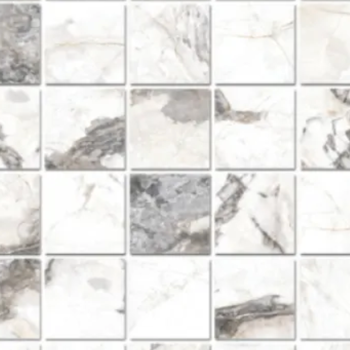 A close up of a mosaic tile with a marble pattern.