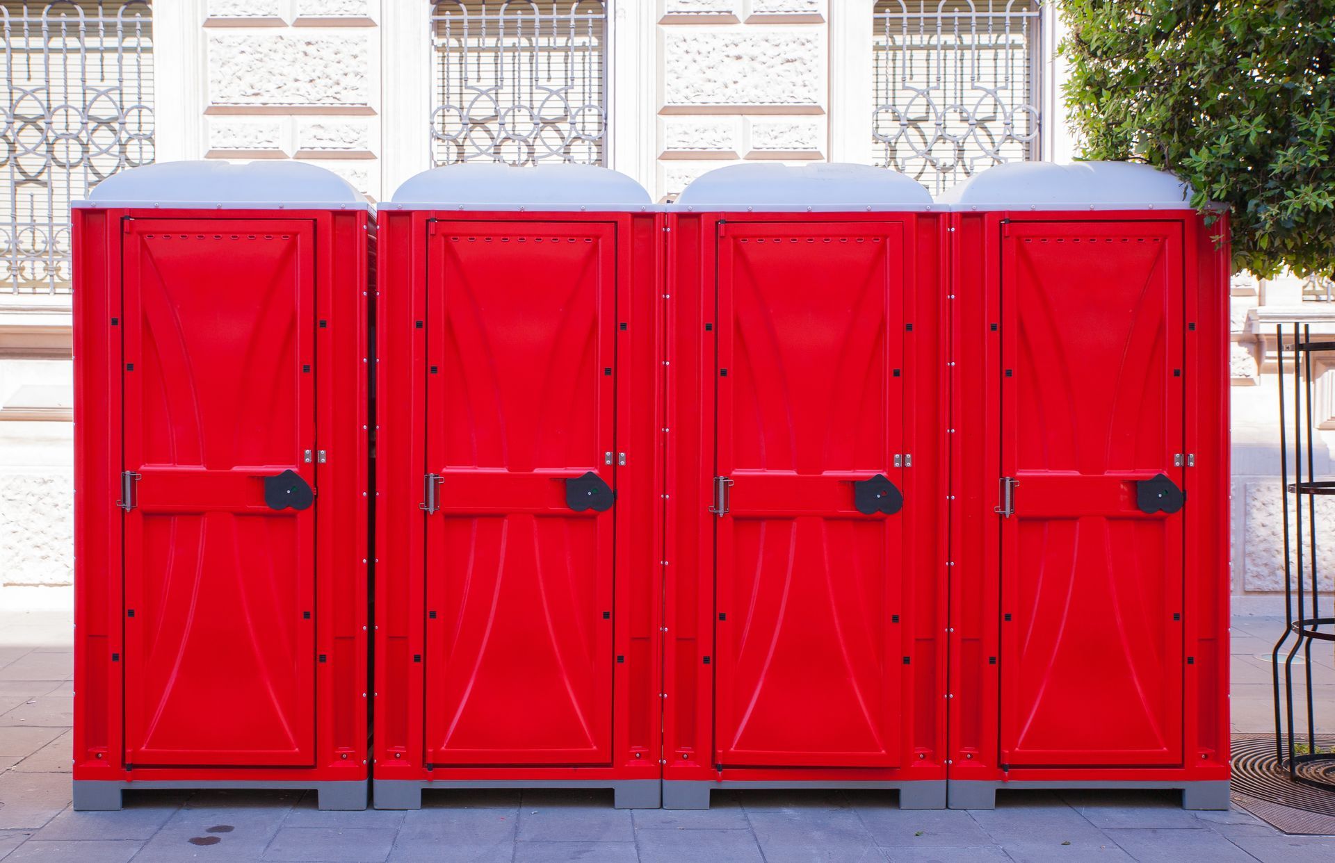 Row of portable toilets.