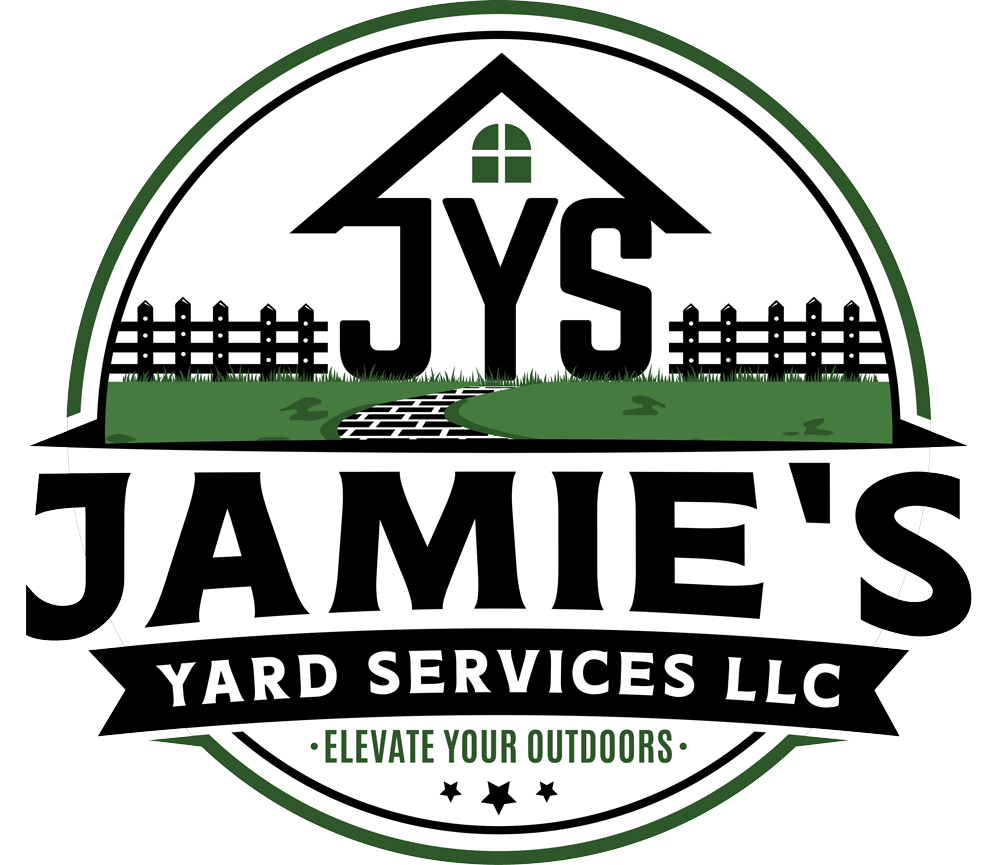 Jamie’s Yard Services LLC logo with house, fence, and green accents, tagline “Elevate Your Outdoors”