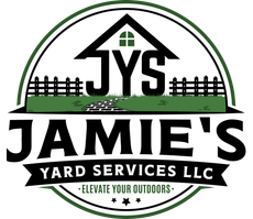 Jamie’s Yard Services LLC logo with house, fence, and green accents, tagline “Elevate Your Outdoors”