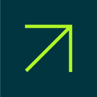 Lime-green upward arrow icon on a dark teal background
