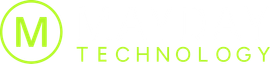 Green &ldquo;M TECHNOLOGY&rdquo; logo with a circled M and lime text on a white background