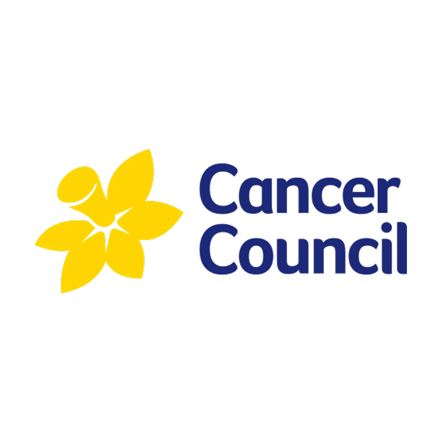 Cancer Council logo with yellow flower icon and blue text on white background