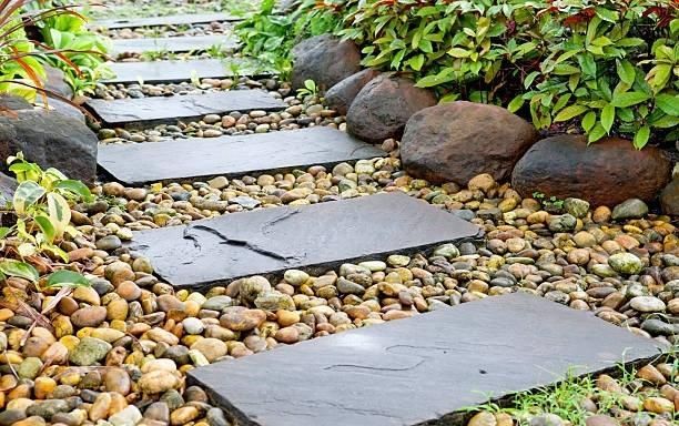 Stone Pathway Through Garden of Pebbles and Plants — Port Landscape Supplies in Port Macquarie, NSW