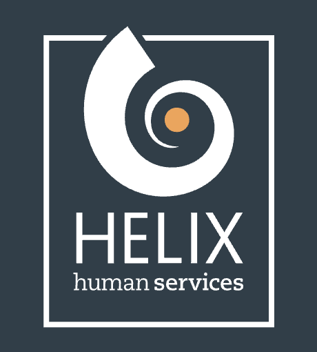 A logo for helix human services with a spiral on it