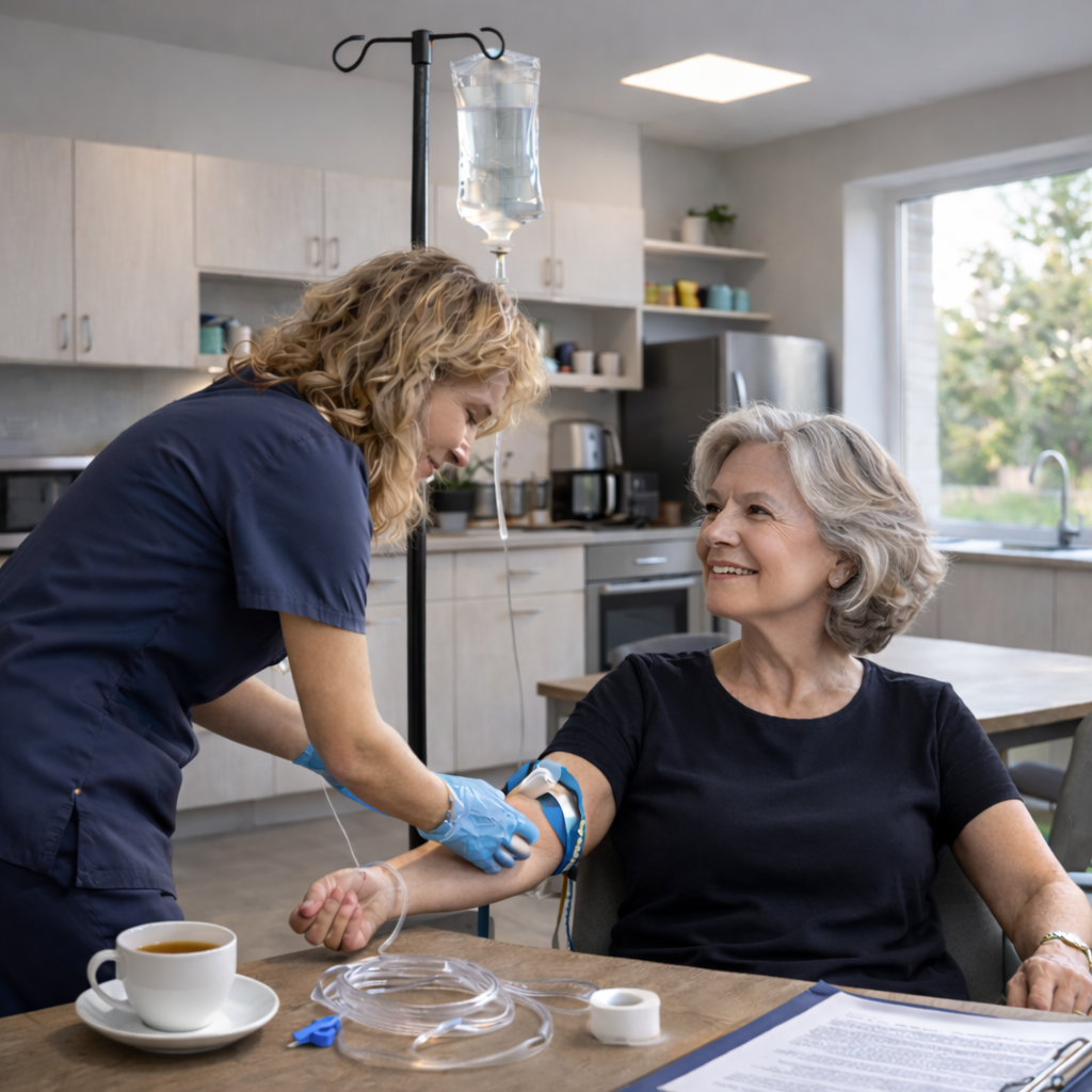 patient receiving AQUA MD Mobile IV in-home therapy for migraine and headache relief in Bremerton
