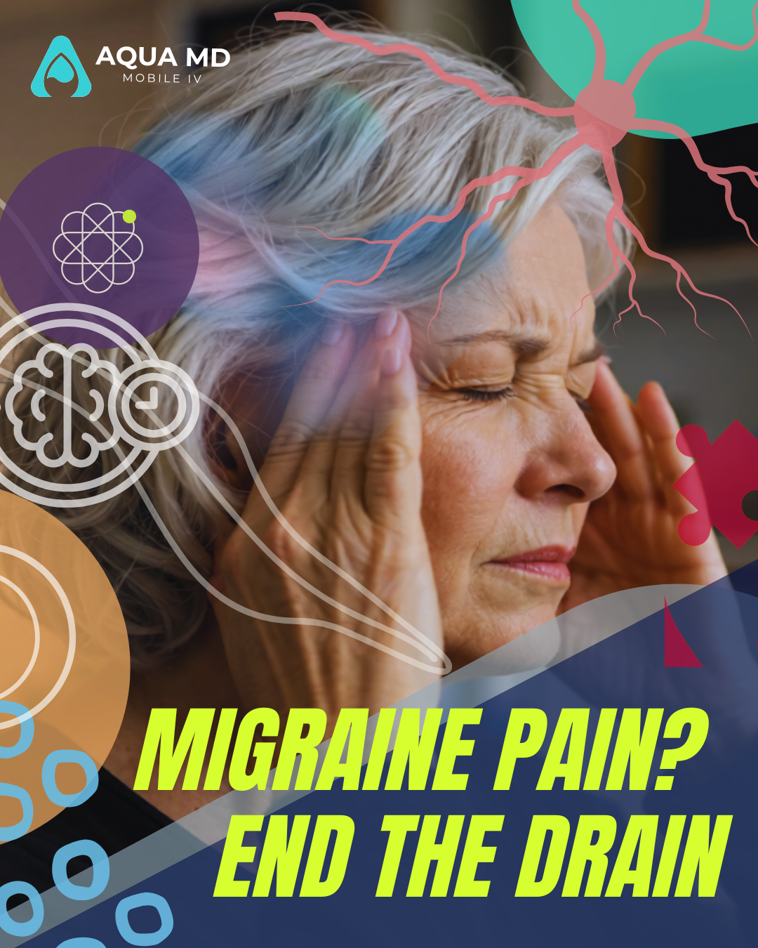 woman with migraine and headache, waiting for IV therapy