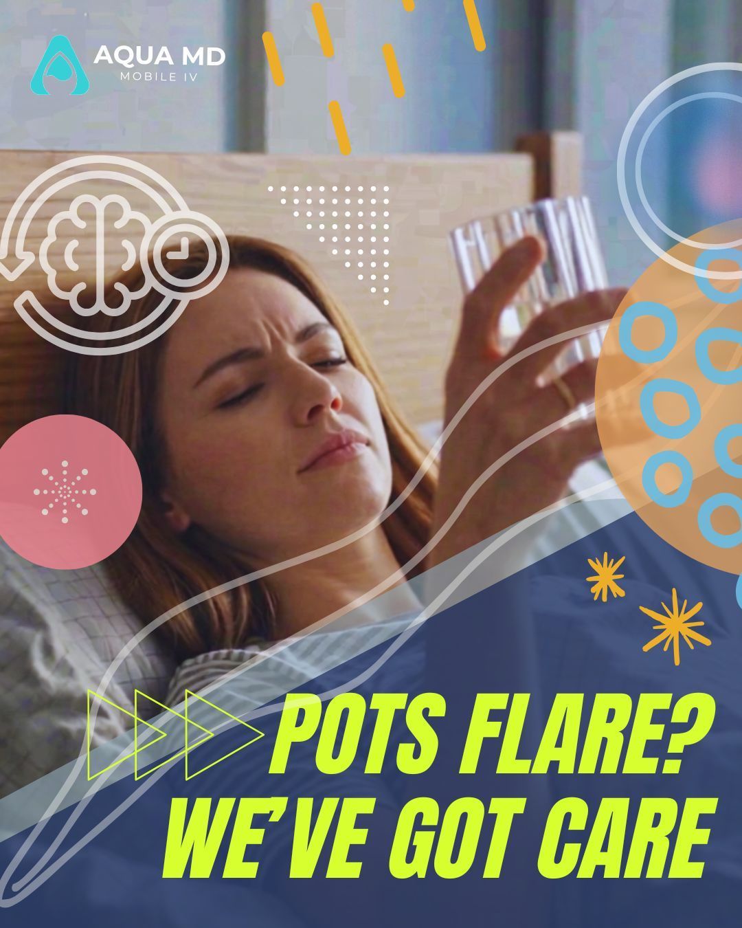 Woman lying in bed with fatigue and nausea, illustrating POTS symptoms and dehydration-related discomfort in Kitsap County, WA