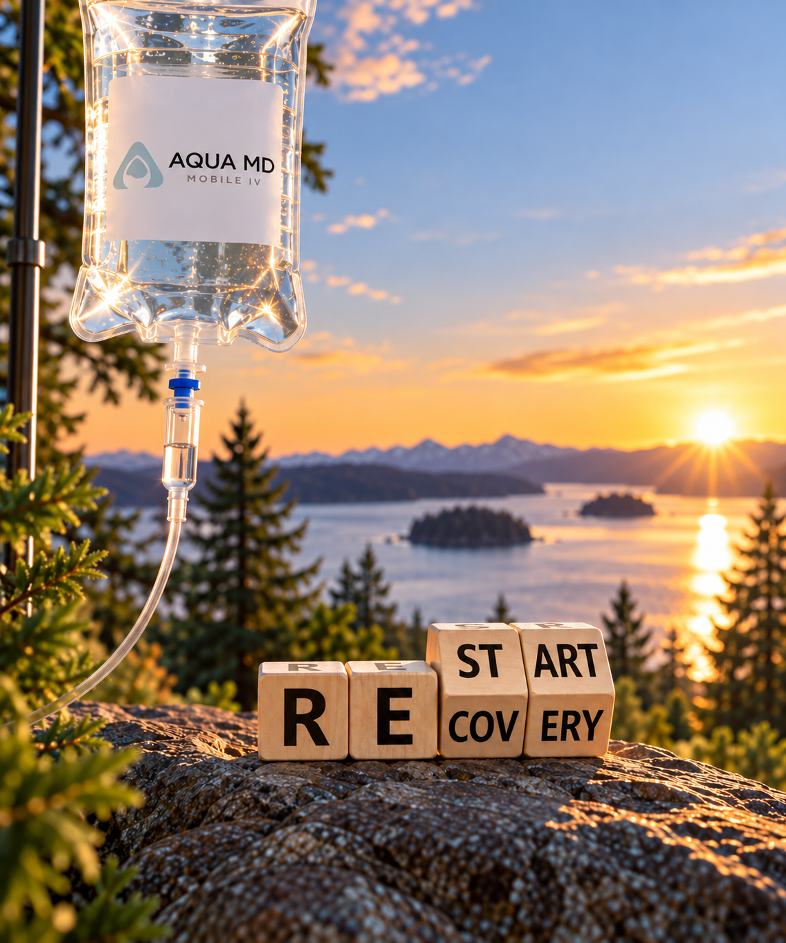 AQUA MD Mobile IV hydration for muscle soreness and athletic recovery in Kitsap County, Washington, after workouts, races, and strenuous exercise.