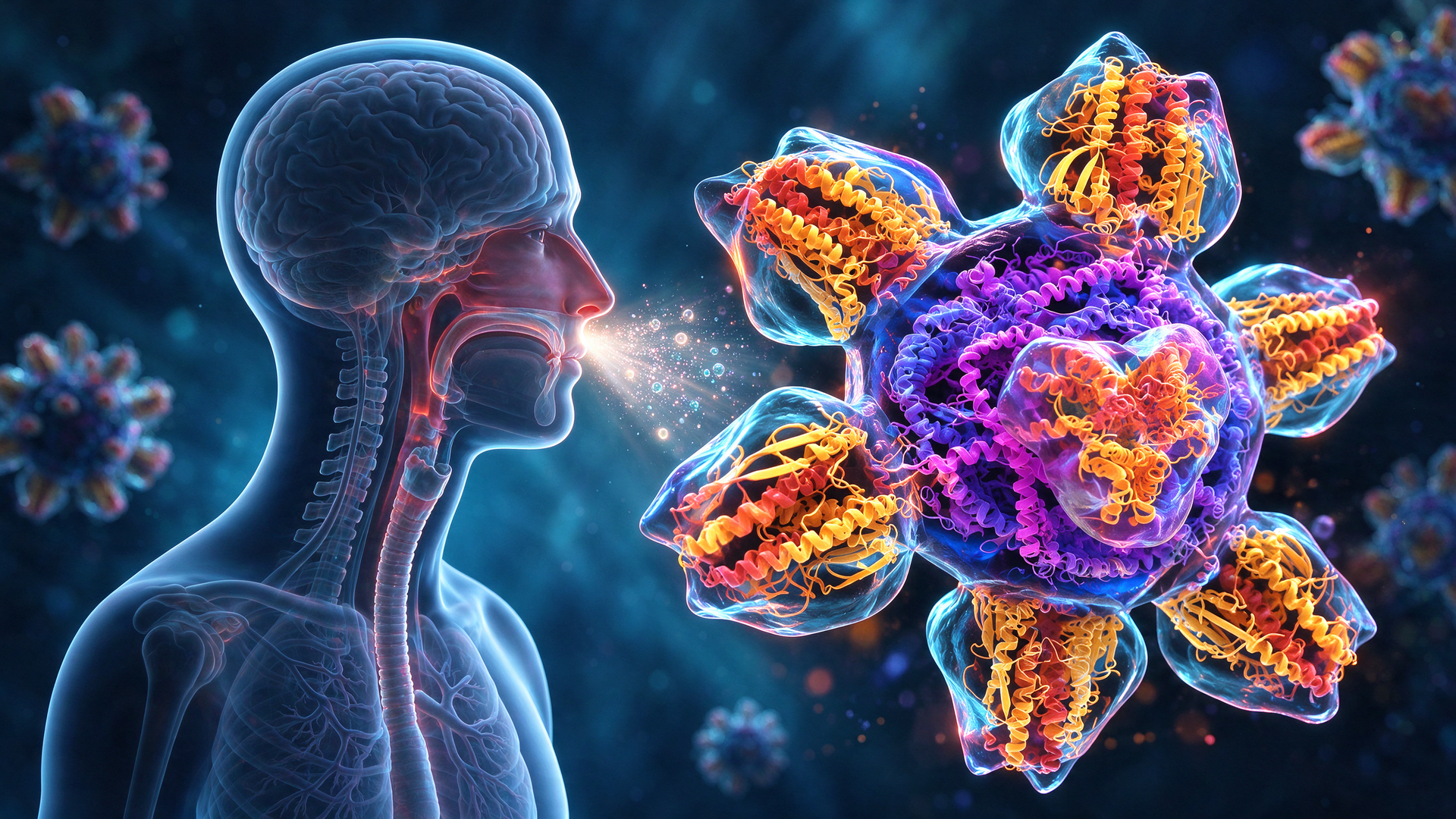 Illustration of a respiratory virus, representing cold, flu, and Covid-19 infections