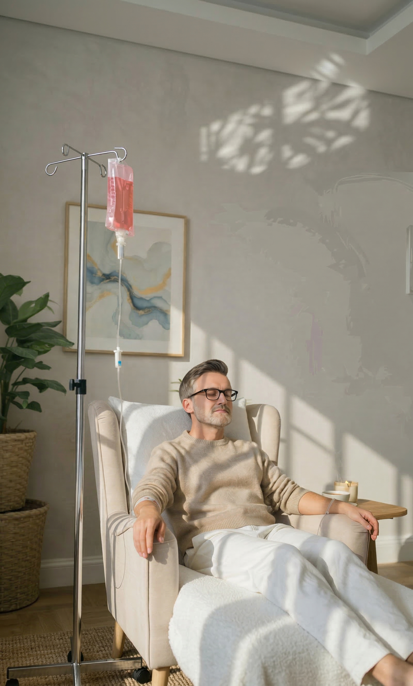 Patient receiving in-home mobile IV hydration therapy from AQUA MD for illness recovery in Kitsap County WA