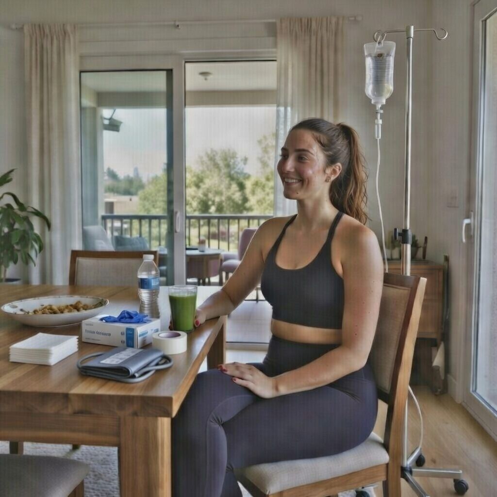 patient receiving AQUA MD Mobile IV in-home therapy for athletic recovery support in Bremerton
