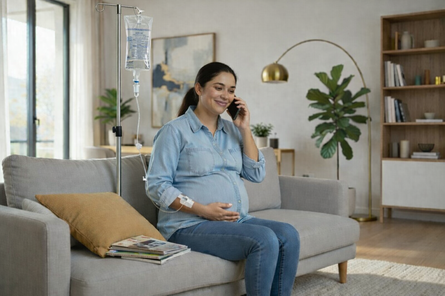 patient receiving AQUA MD Mobile IV in-home therapy for Pregnancy-related dehydration and nausea relief in Bremerton