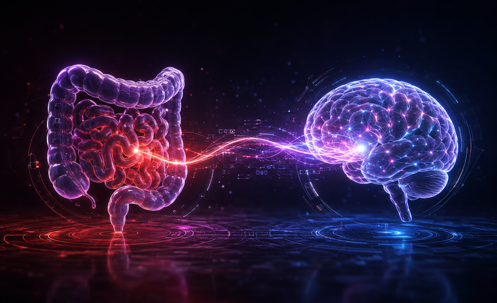 Gut-brain connection illustration showing how signals between the digestive system and brain may con