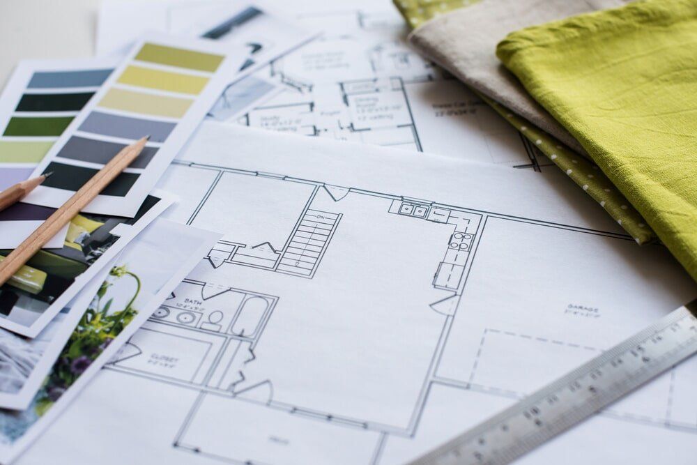 House Blueprint With Color Palettes On Top— Whitehouse Building Design in Mid North Coast, NSW