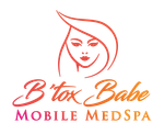 Logo for B’tox Babe Mobile MedSpa with a stylized face in coral and pink text