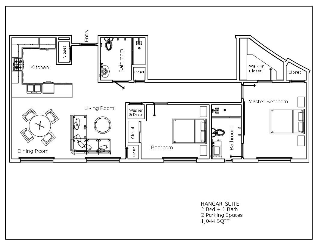 Hangar Suite - 2 Bed / 2 Bath 2 Parking Spaces 1,044 Sq. Ft.