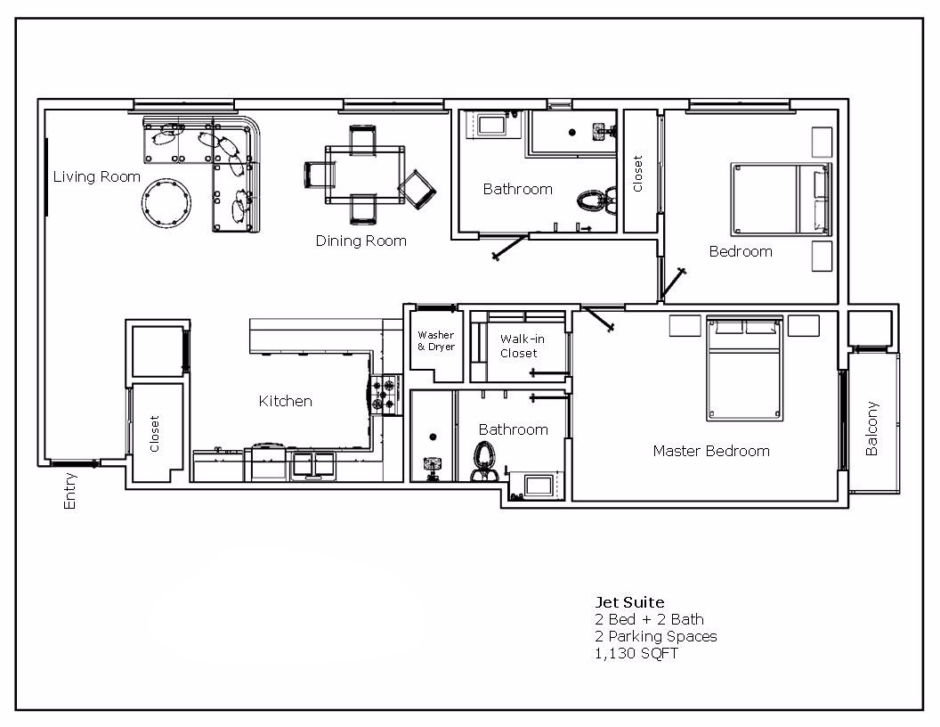 Jet Suite - 2 Bed / 2 Bath 2 Parking Spaces 1,130 Sq. Ft.