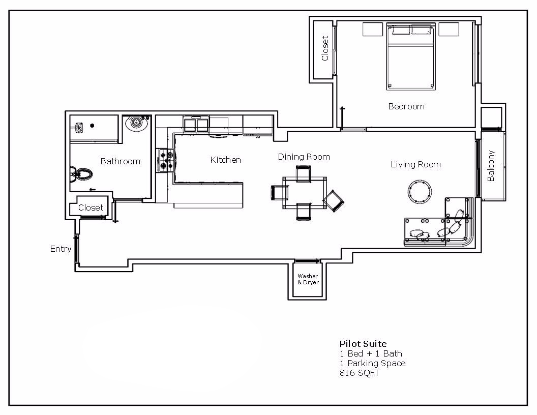 Pilot Suite - 1 Bed / 1 Bath 1 Parking Space 816 Sq. Ft.