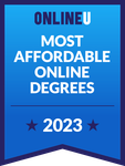 Blue badge with the OnlineU logo stating 