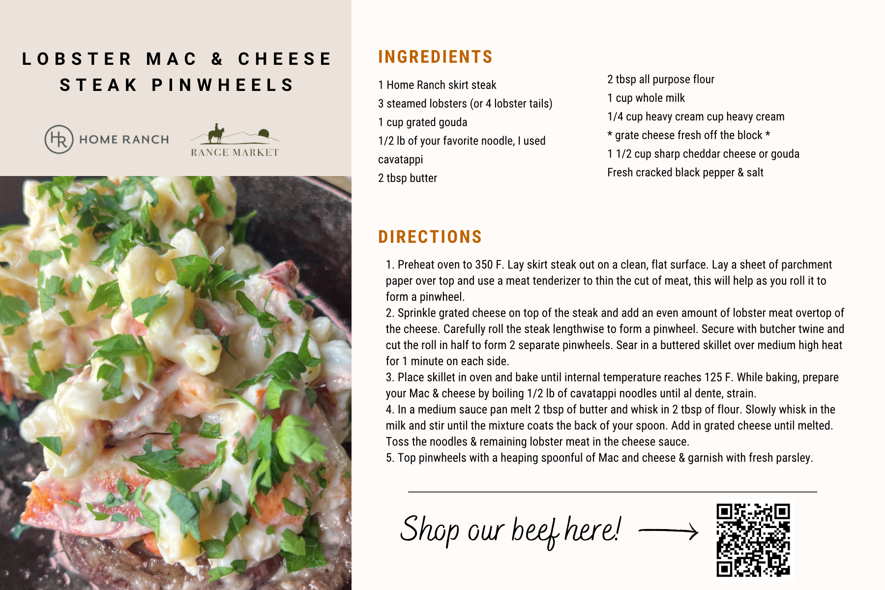 A recipe for lobster mac and cheese with steak pinwheels