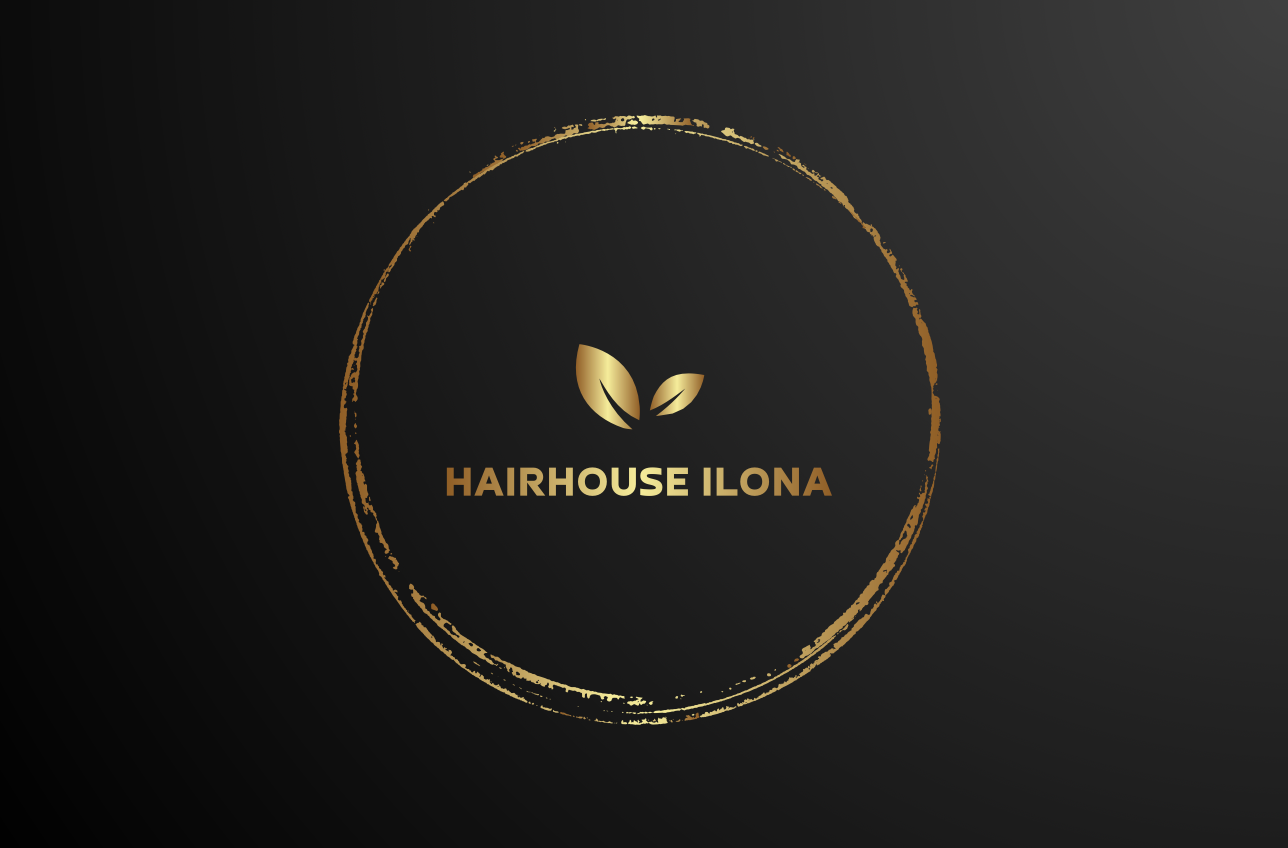Een zwart en goud logo voor hairhouse ilona