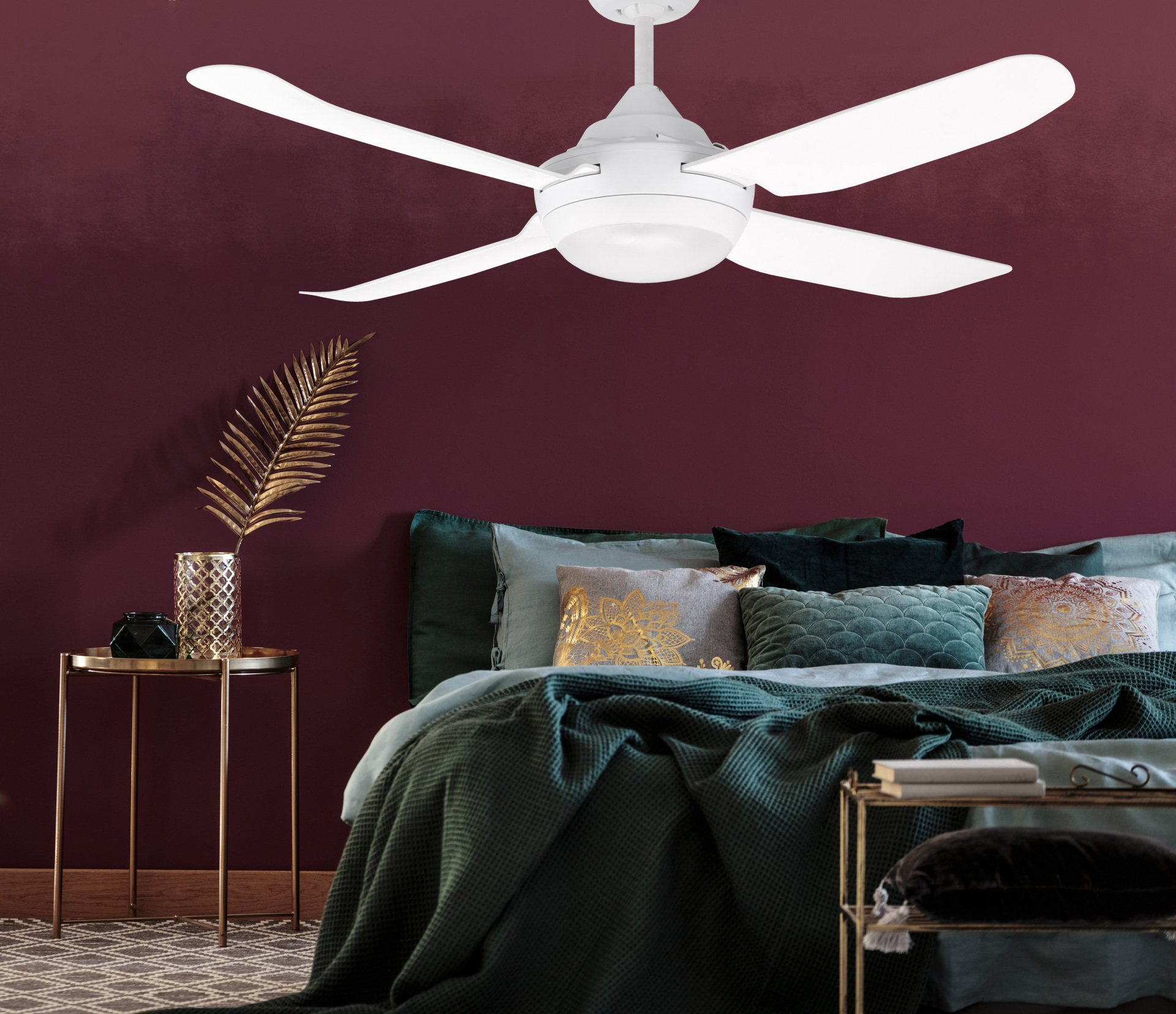 Lighting ceiling fan on a bedroom