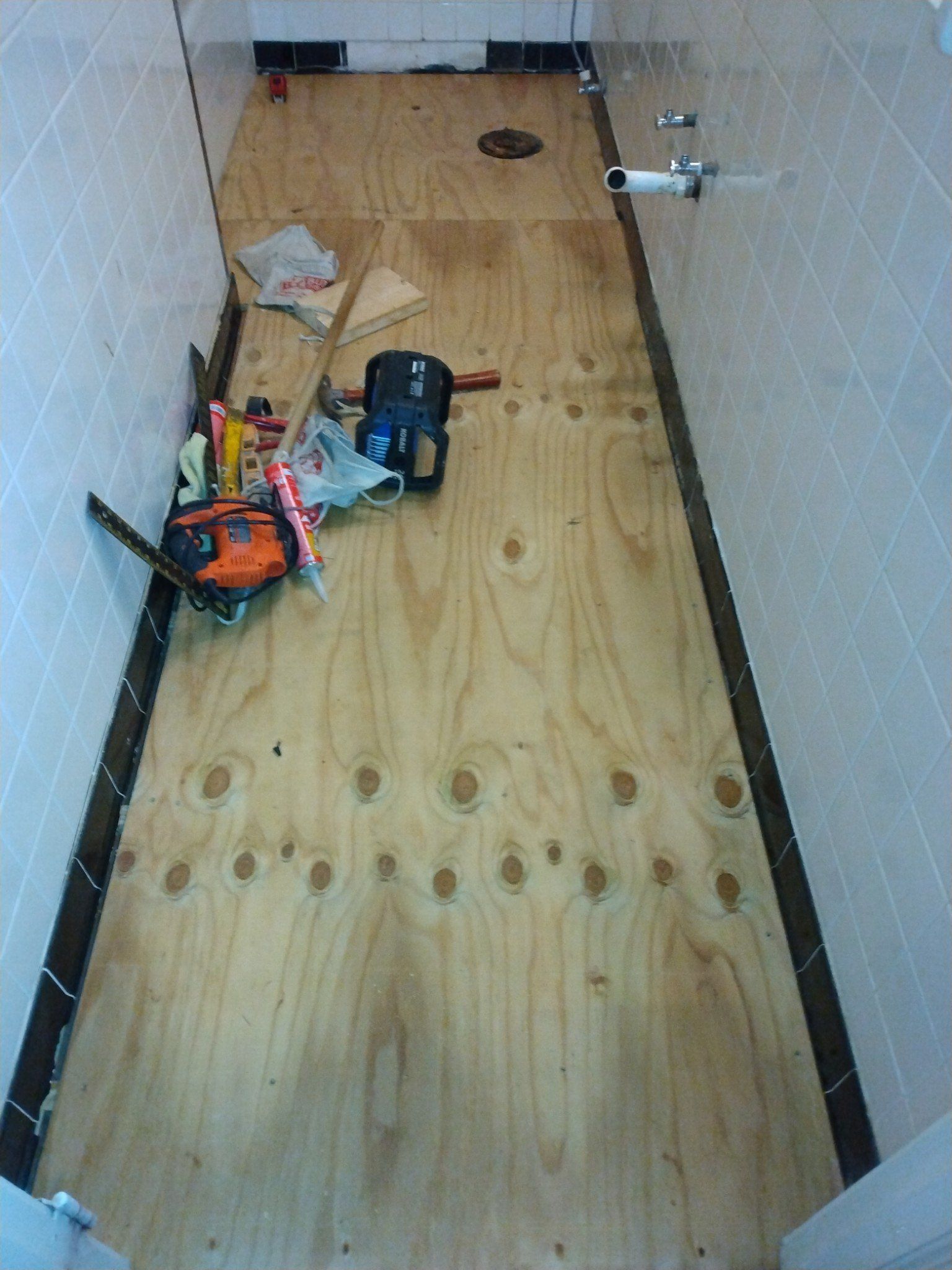 Complete bathroom remodel: during