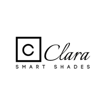 Logo for Clara Smart Shades, featuring a square with a 