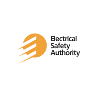 Logo of the Electrical Safety Authority; an orange sun with white lines and text on a white background.