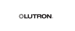 Lutron logo: a sunburst design followed by the word "LUTRON" in dark gray.