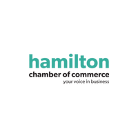 Logo for the Hamilton Chamber of Commerce. Teal