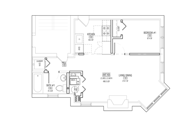 Black-and-white house floor plan with labeled rooms and open living area