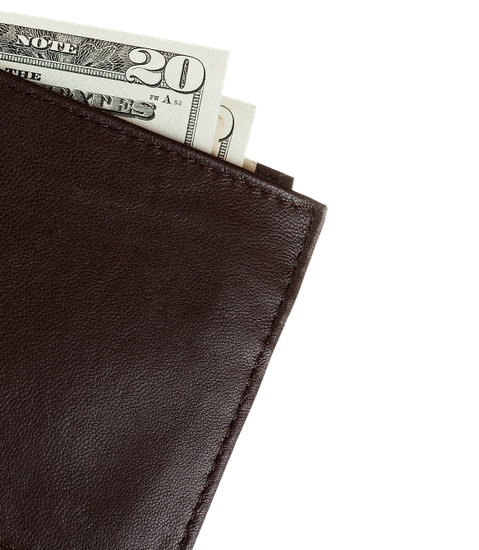 Dark brown leather wallet with cash partially sticking out | Platinum Wrench Auto Repair