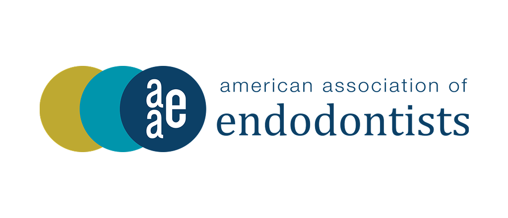 American Association of Endodontists logo with blue, gold, and teal circles and text