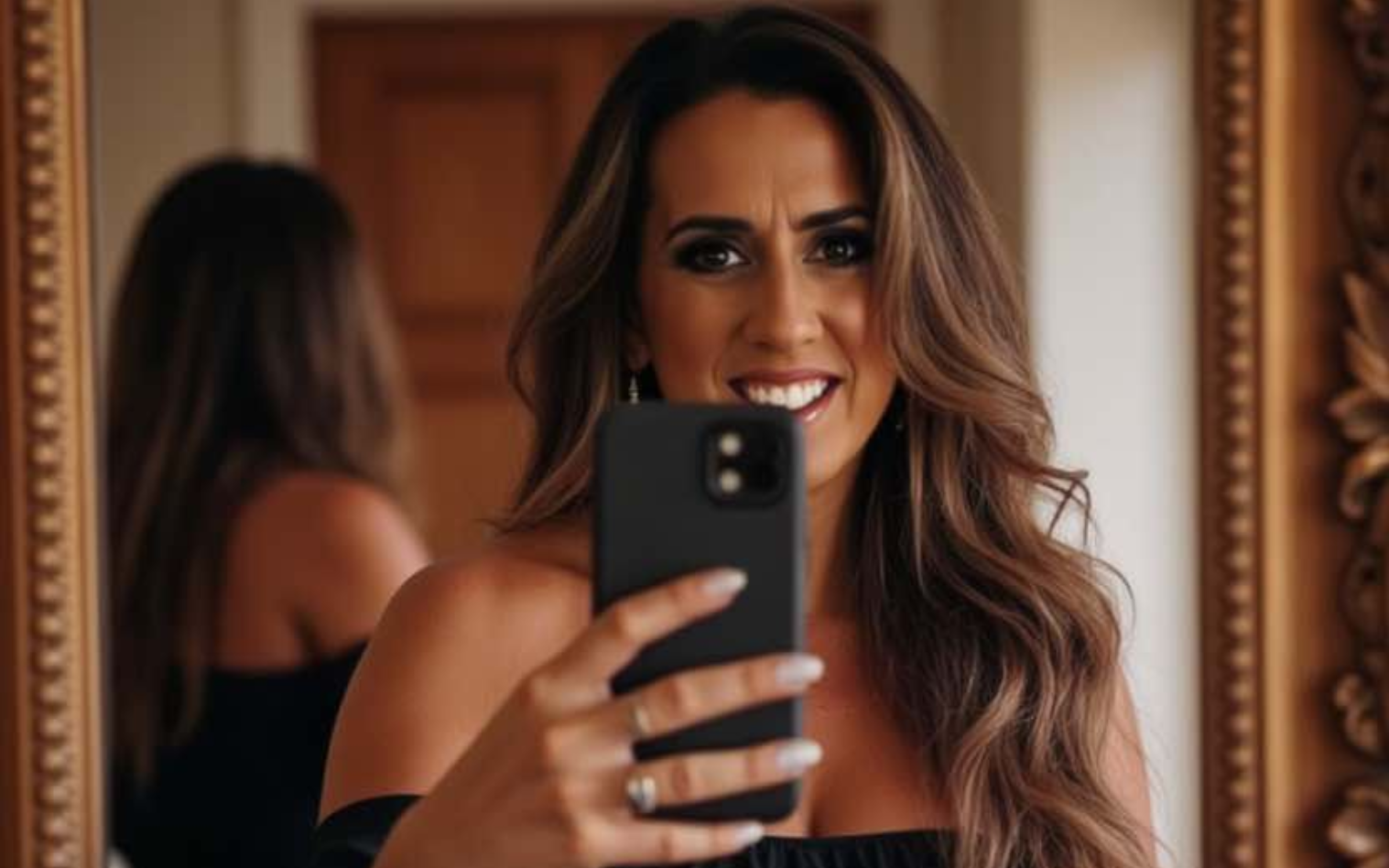 Becky Forbes mirror picture talking about how she went from perfect health to perimenopause
