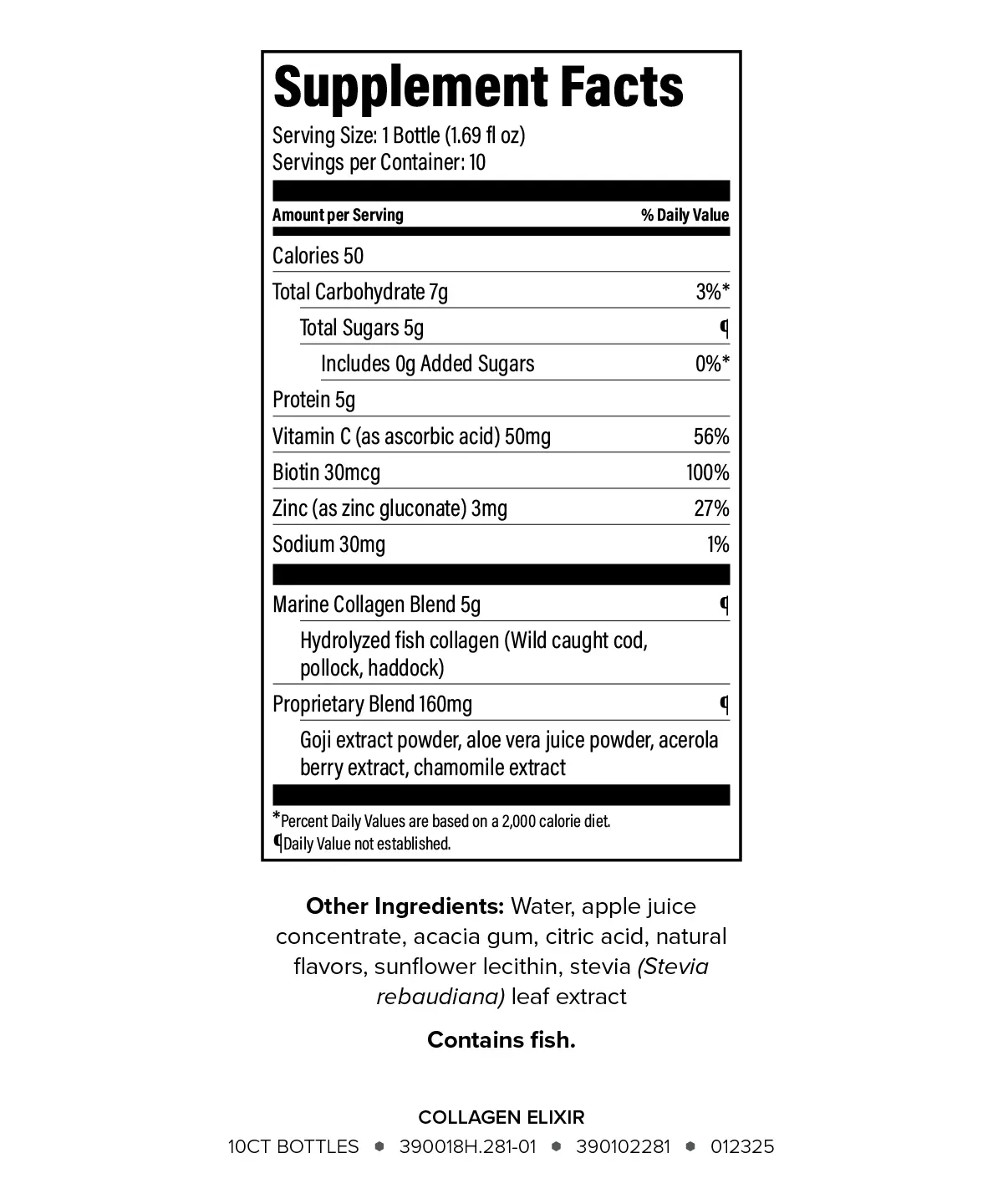 Collagen Elixir supplement facts label 