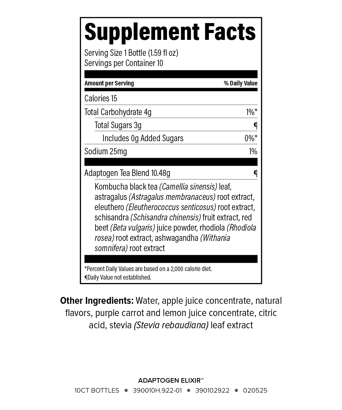 Adaptogen Elixir supplement facts label