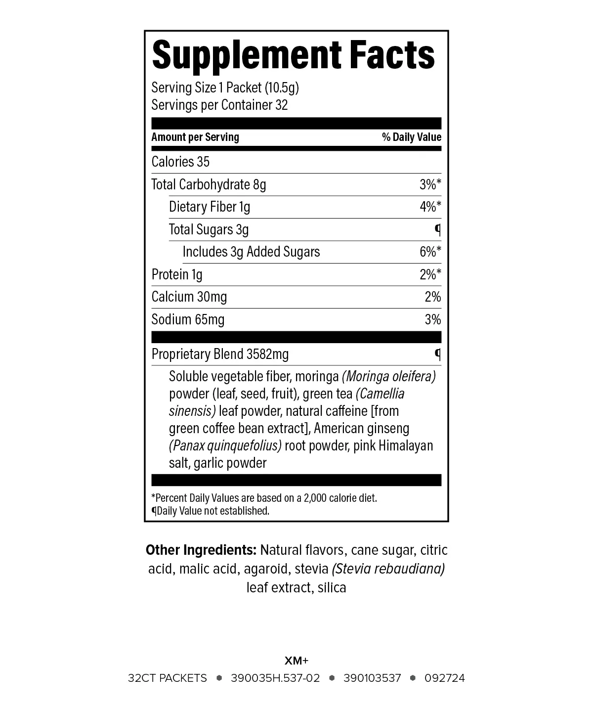 XM+ supplement facts label 