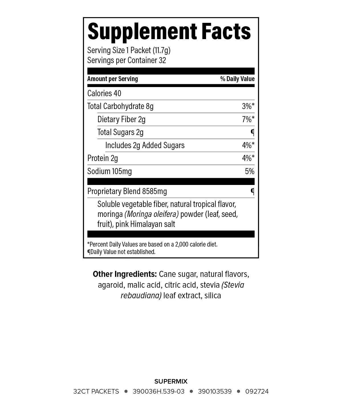 Supermix supplement facts label 