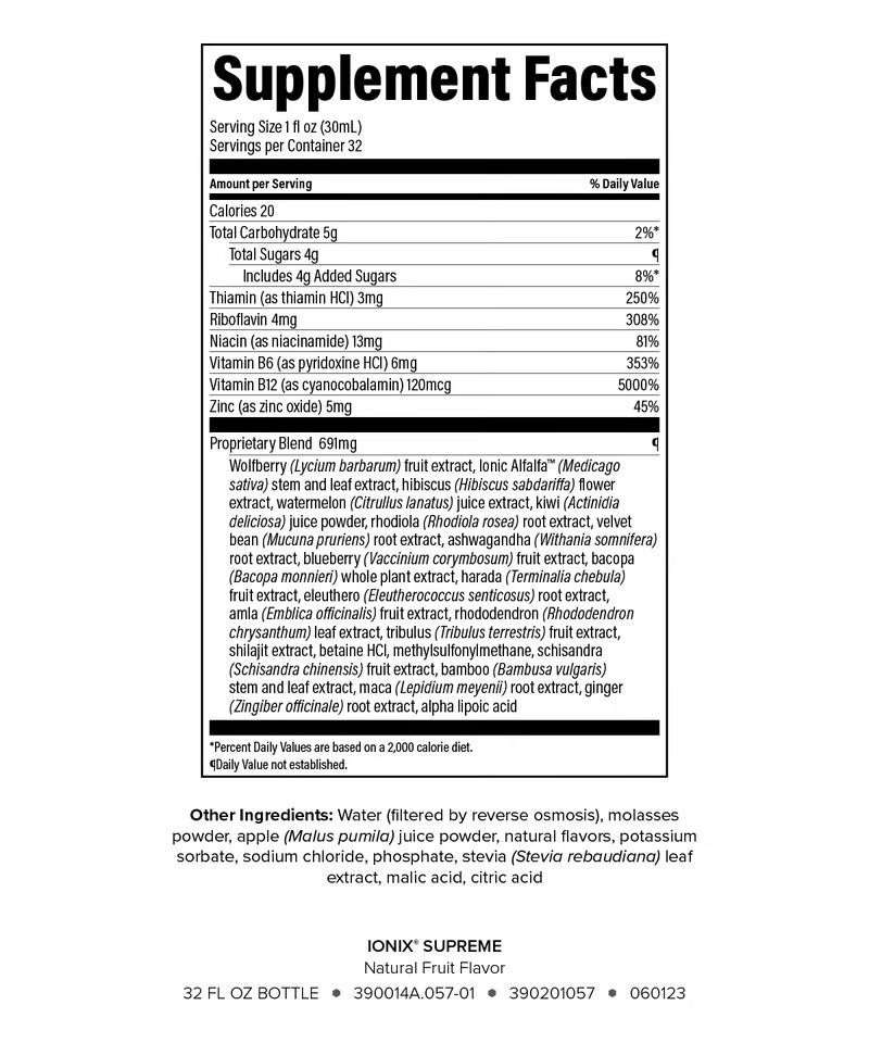 Ionix Supreme supplement facts label